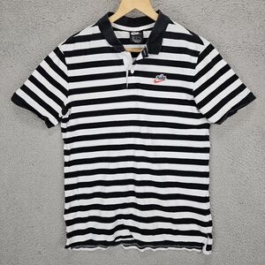 Nike Men's Striped Polo Shirt Short Sleeve Pique Dri-Fit Golf Black White Medium